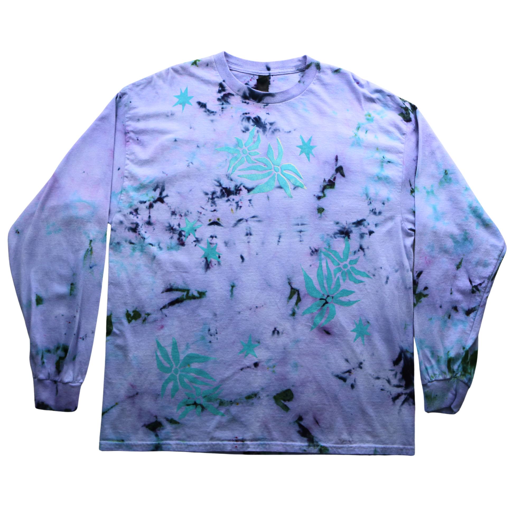 lavender flower shirt XL Lavender Long Sleeve Tee with Star + Flower print – 2nd Sight Creative