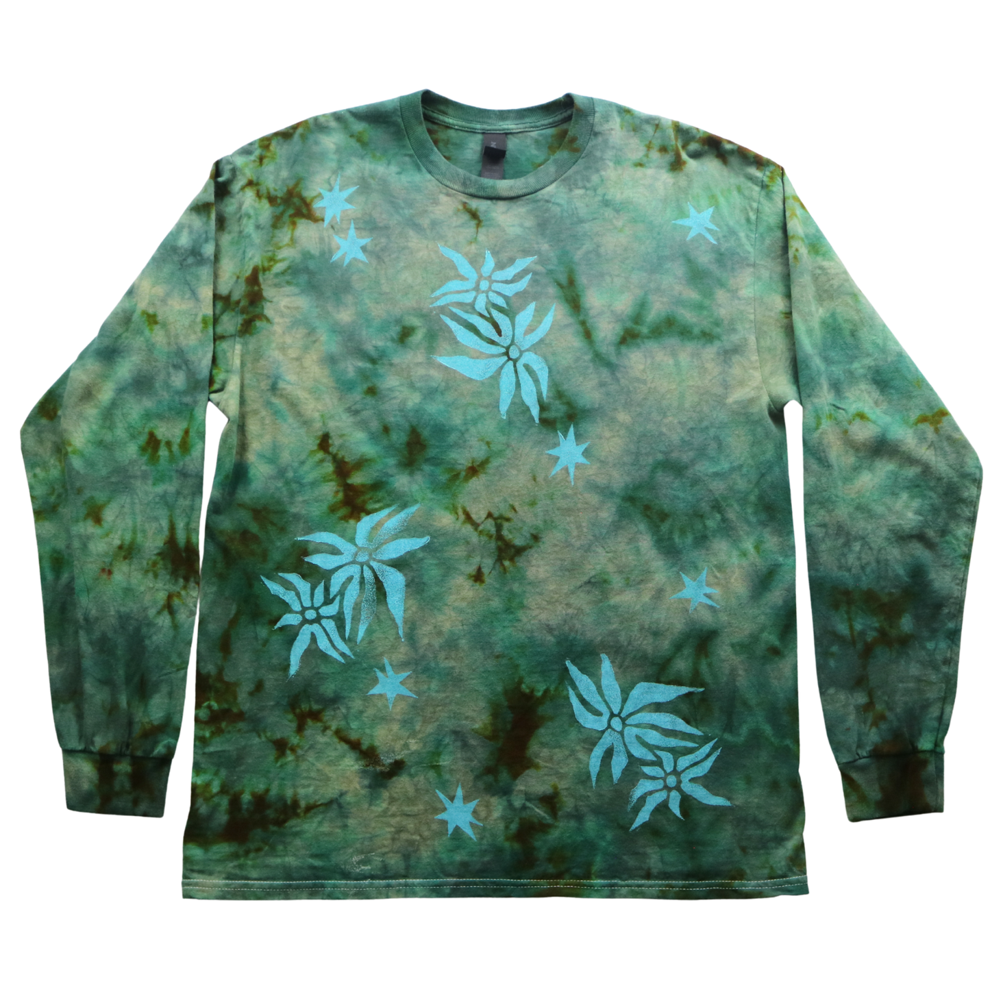 Mossy with Star + Flower print - Large Long Sleeve Tee